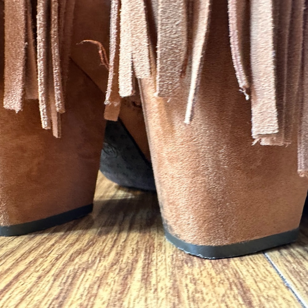 DV by Dolce Vita Tan Suede Fringe Heeled Boots - Picture 13 of 16